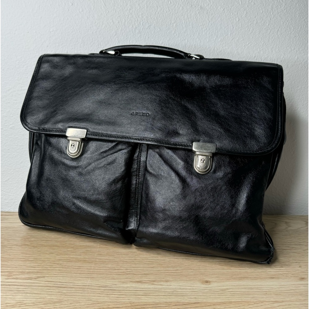 Arezzo‎ Black Leather Briefcase Laptop Bag Damaged Corner See Pics Made in Italy